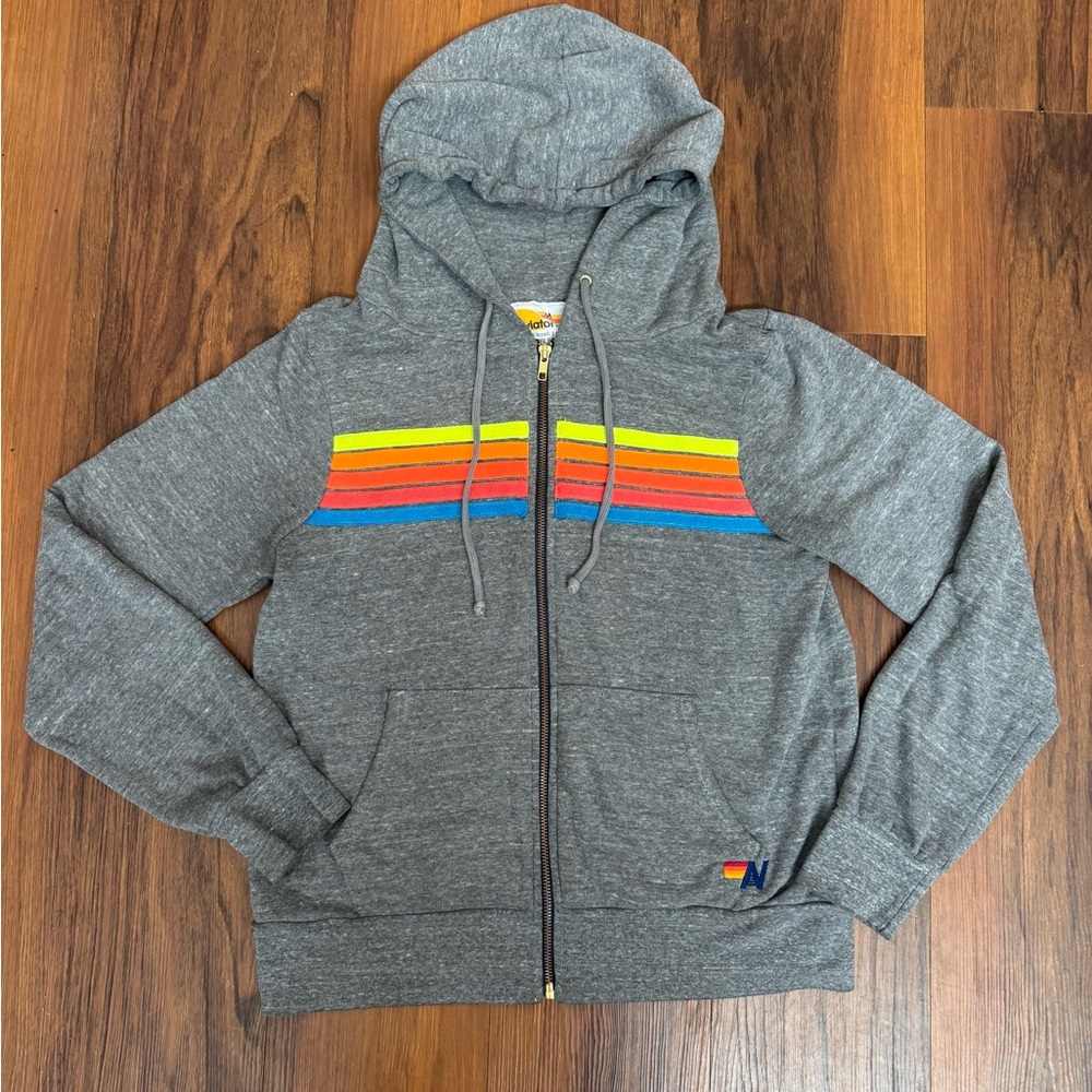 Aviator Nation 5 stripe hoodie, grey/neon
